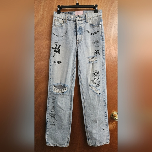 Revice Denim Denim - Revice Denim Jeans Sz 25 Distressed Graphics Hollywood Snake Rose Los Angeles